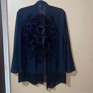 H&M divided sheer fringe cardigan tribal design
